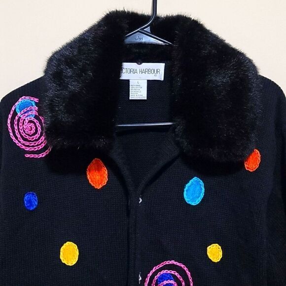 Victoria Harbour Black Vintage 90S Knit Cardigan Sweater Sz Large - Picture 5 of 10